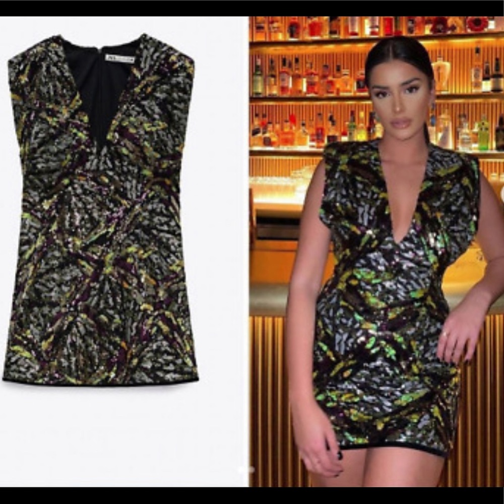 Zara sequin mini dress med green ombré